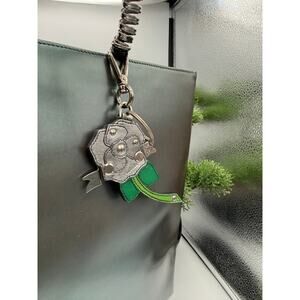 Prada Silver Green Saffiano Flower Key Chain Bag Charm